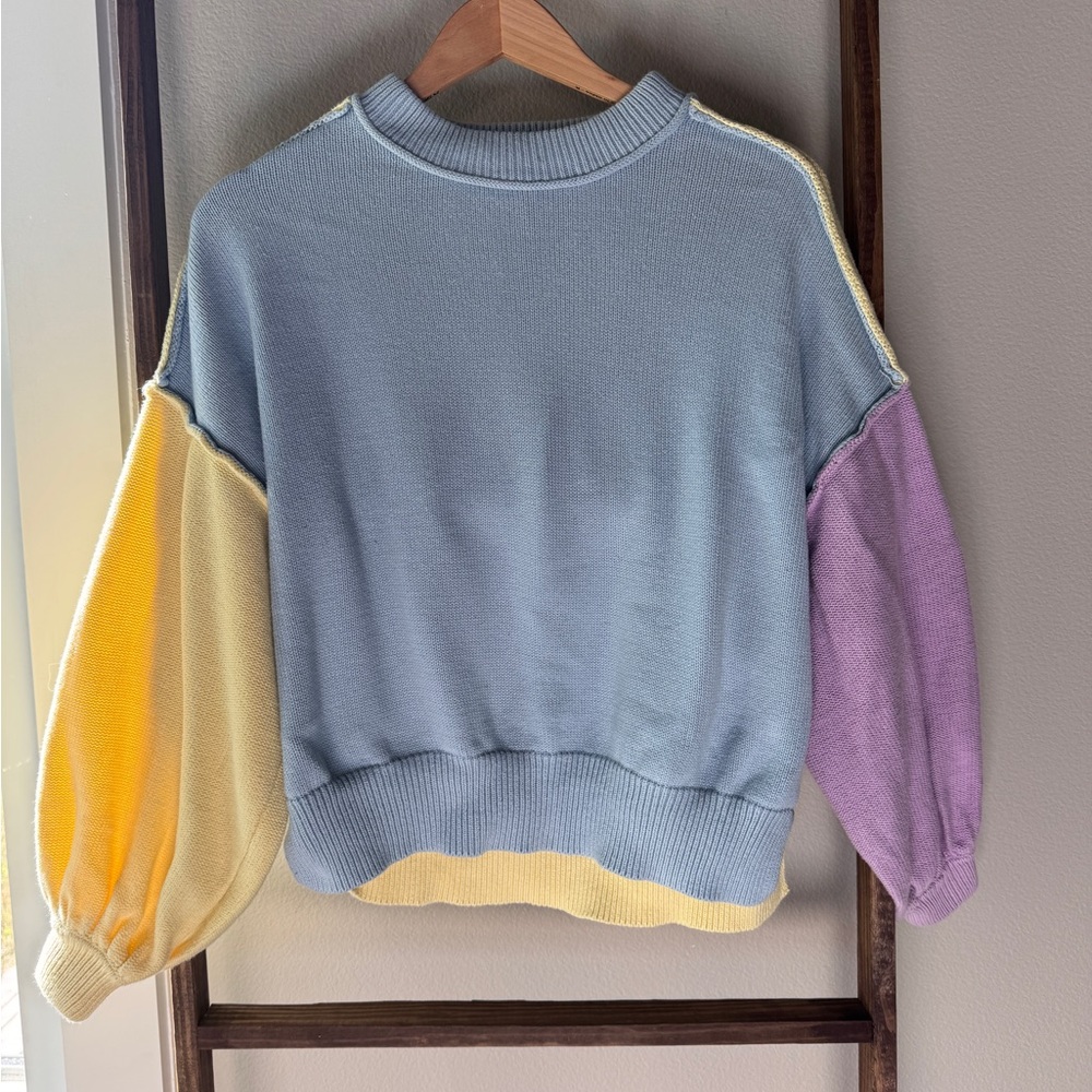 Blu Pepper Pastel Colorblock Puff-Sleeve Sweater Preppy Old Money style